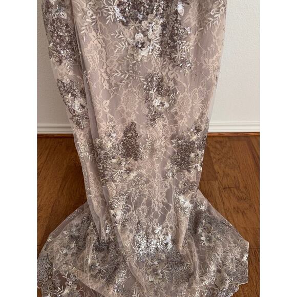 B69 Mac Duggal Floral Embellished Sequins Long Gown Womens 12 Wedding Modest - Picture 7 of 10